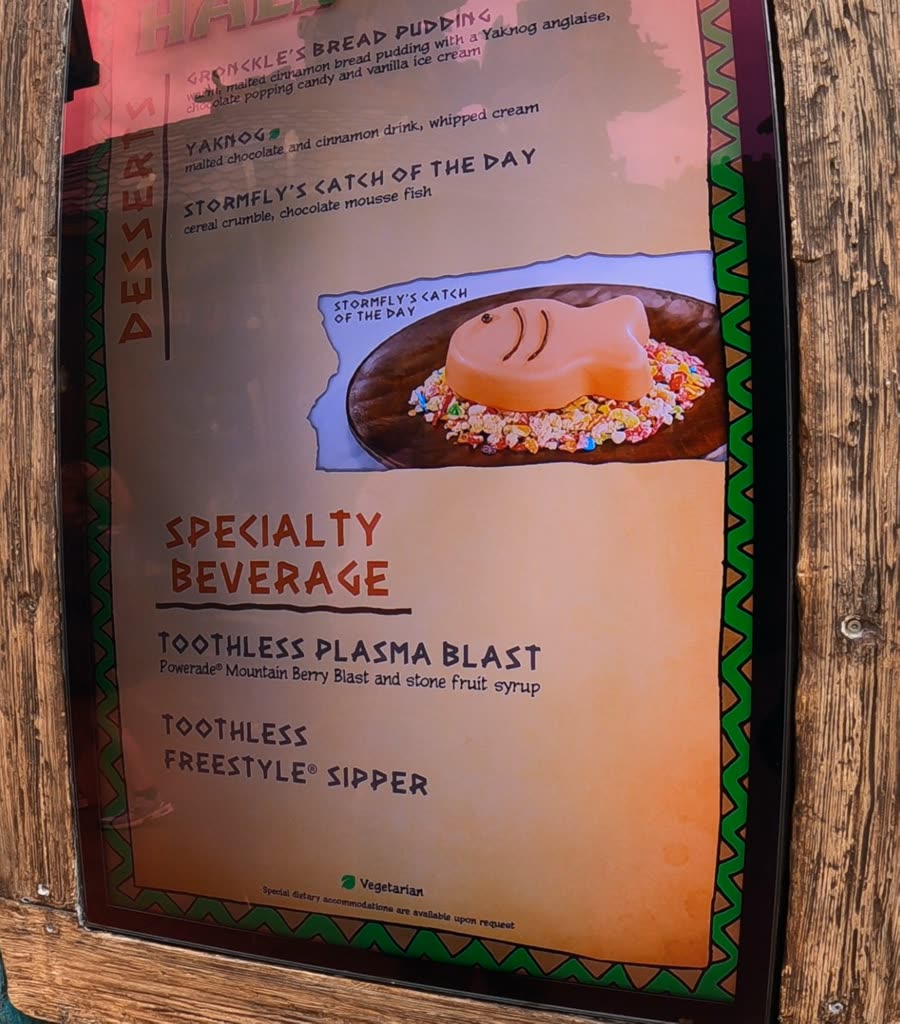 Mead Hall desserts and specialty beverage menu board at Epic Universe